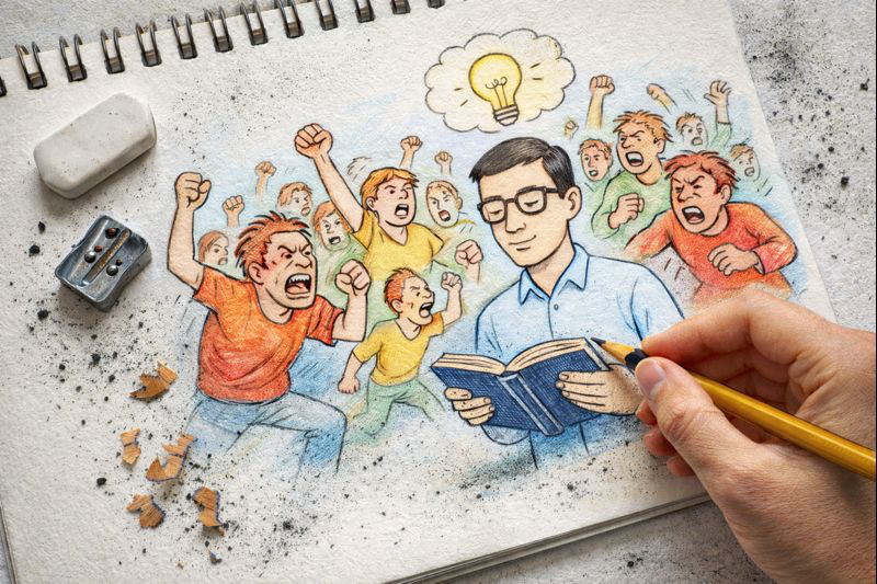 Fraszka 1/16 z tematu O emocjach i panice - ilustracja