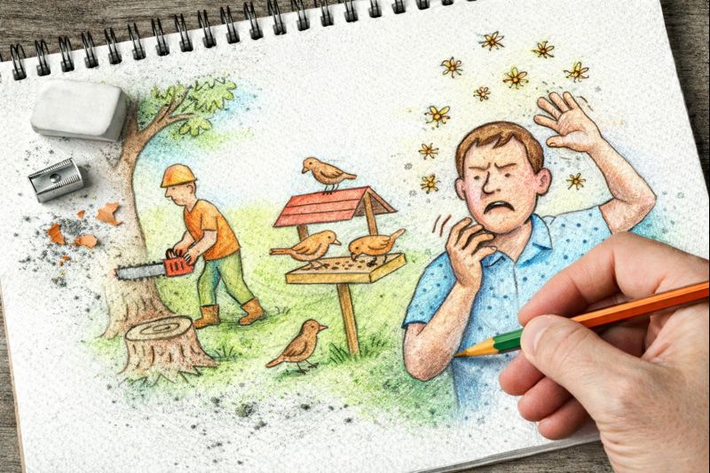 Fraszka 6/8 z tematu O ptakach i robakach - ilustracja